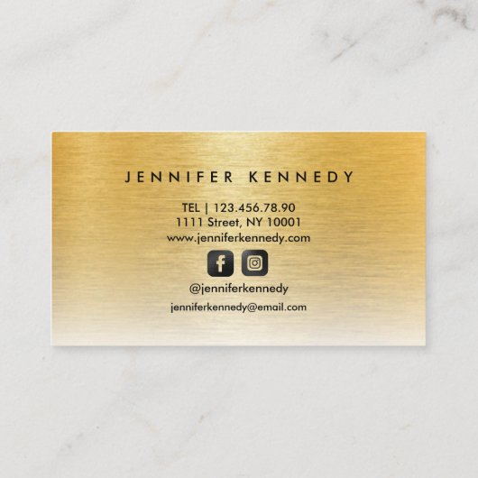 Gold Brushed Metal Elegante Monogram Script modern Visitenkarte (Rückseite)