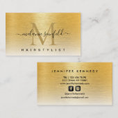 Gold Brushed Metal Elegante Monogram Script modern Visitenkarte (Vorne/Hinten)
