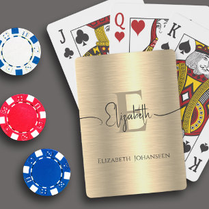 Gold Brushed Metal Monogram Black Script Name Glam Spielkarten