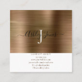 Gold Brushed Metal Monogram Elegantes Skript Quadratische Visitenkarte (Rückseite)