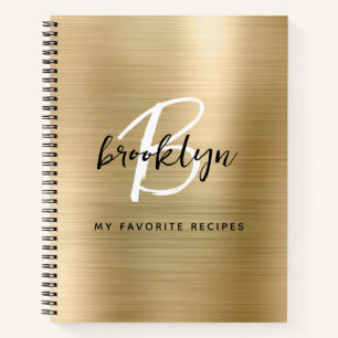 Gold Brushed Metal Monogram Rezept Book Notizblock