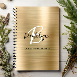 Gold Brushed Metal Monogram Rezept Book Notizblock