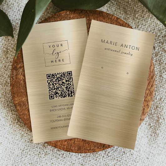 Gold Brushed Metal QR Code Earring Display Card Visitenkarte