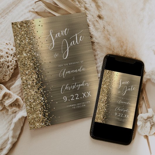 Gold Brushed Metal Script Save the Date Ankündigung