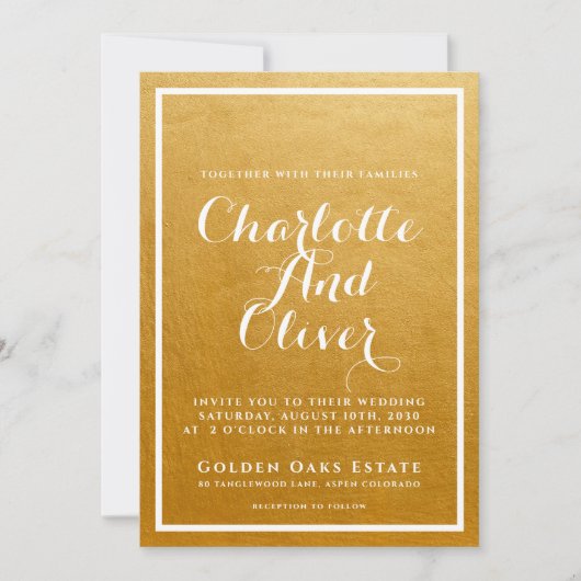 Gold Brushed Metallic Script Wedding Einladung (Vorderseite)