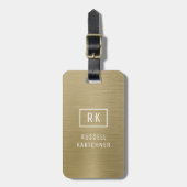 Gold Brushmetall Modernes Monogramm Gepäckanhänger (Vorderseite vertikal)