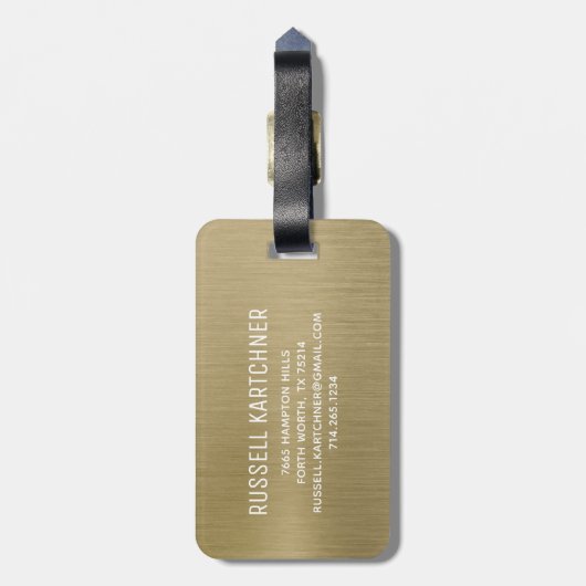 Gold Brushmetall Modernes Monogramm Gepäckanhänger (Rückseite vertikal)