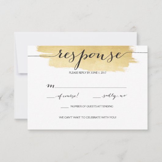 Gold Brushstrokes Wedding RSVP Card (Vorderseite)