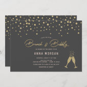 Gold Bubbles Brunch & Bubbly Einladung (Vorne/Hinten)