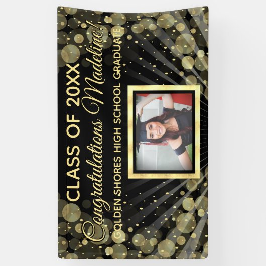 Gold Bubbles Rennen Custom Foto Abschluss Signieru Banner (Vertikal)