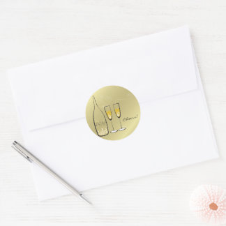 Gold Bubbly Champagne Cheers Chic Wedding Party Runder Aufkleber