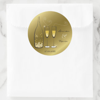 Gold Bubbly Champagne Cheers Stilvolle Hochzeitsfe Runder Aufkleber