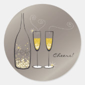 Gold Bubbly Champagne Cheers Stilvolle Hochzeitsfe Runder Aufkleber (Vorderseite)