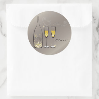 Gold Bubbly Champagne Cheers Stilvolle Hochzeitsfe Runder Aufkleber