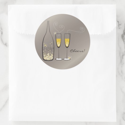 Gold Bubbly Champagne Cheers Stilvolle Hochzeitsfe Runder Aufkleber (Tasche)