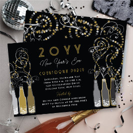 Gold Bubbly Flaschen Wirbel Silvesterabend Party Einladung