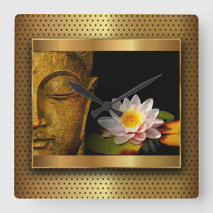 Gold Buddha mit Lotos-Blume Quadratische Wanduhr