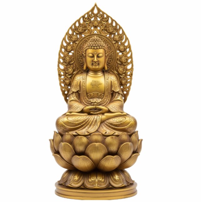 Gold Buddha on Lotus Flower 2D Statuette Statue Freistehende Fotoskulptur (Vorne)