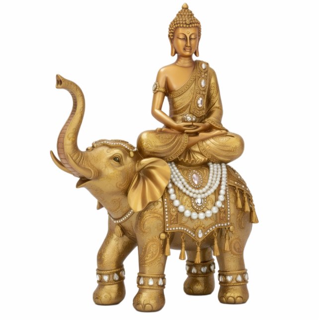 Gold Buddha Riding Elephant 2D statue Freistehende Fotoskulptur (Vorne)