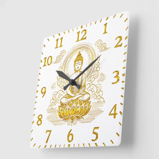 Gold Buddha sitzend in Lotus Pose. Quadratische Wanduhr (Winkel)