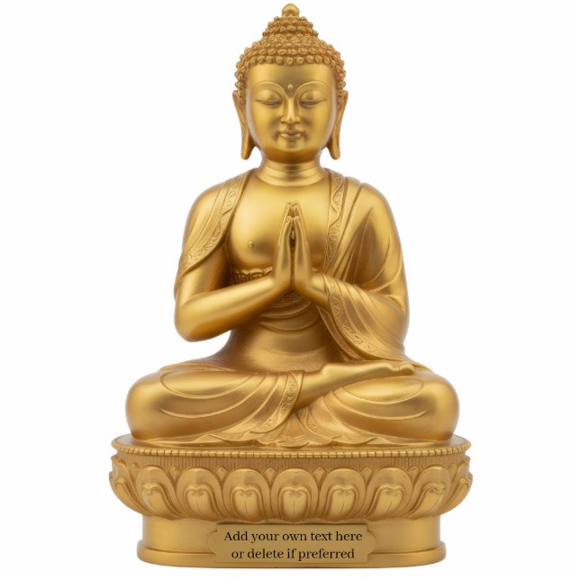 Gold Buddha Statue doing Anjali Mudra 2D statuette Freistehende Fotoskulptur (Vorne)