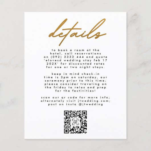 GOLD Budget Hochzeit Einladung Detail QR Code Mode Flyer (Hinten)