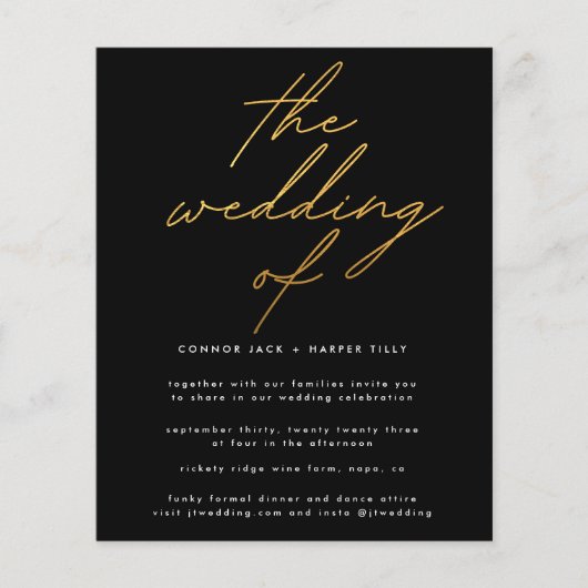 GOLD Budget Hochzeit Einladung Detail QR Code ONYX Flyer (Vorne)