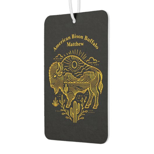 Gold Buffalo Grazing Under the Sun Near Mountains Autolufterfrischer (Links)