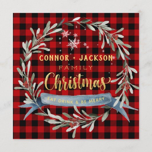 Gold & Buffalo Karierte Weihnachtsfest Menükarte (Rückseite)