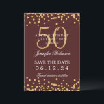 Gold Burgund 50. Geburtstag Save the Date Details Einladung<br><div class="desc">Elegantes "50th Birthday Party" Design mit Imitats Glitzer Konfetti & Details Text. Einfach zu bedienen und leicht zu personalisieren. Bestelle noch heute!</div>