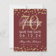 Gold Burgund 70. Geburtstag Rett Datum Confetti