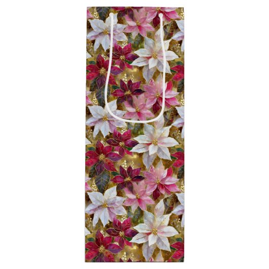 Gold Burgund Bronze Pink Red White Poinsettia Geschenktüte Für Weinflaschen (Vorderseite)