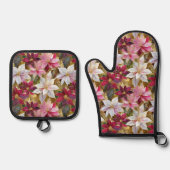 Gold Burgund Bronze Pink Red White Poinsettia Ofenhandschuh & Topflappen-Set (Vorderseite)