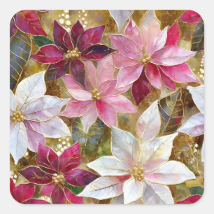 Gold Burgund Bronze Pink Red White Poinsettia Quadratischer Aufkleber