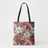 Gold Burgund Bronze Pink Red White Poinsettia Tasche (Vorderseite)