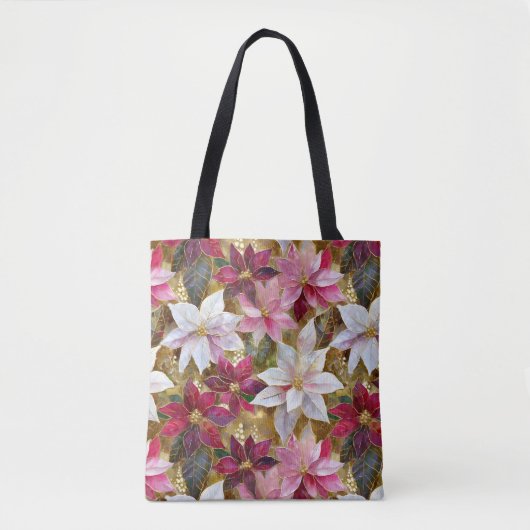 Gold Burgund Bronze Pink Red White Poinsettia Tasche (Vorderseite)