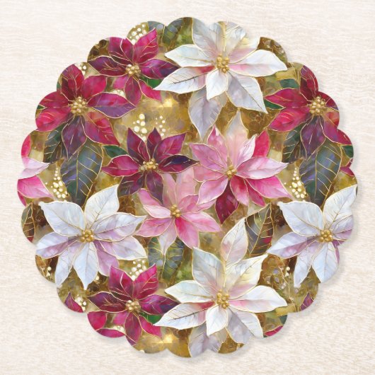 Gold Burgund Bronze Pink Red White Poinsettia Untersetzer (Vorderseite)