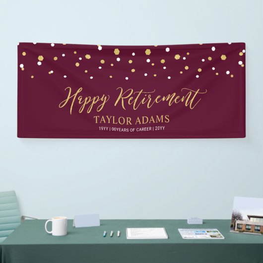 Gold & Burgund Confetti | Happy Retirement Party Banner (Messe)