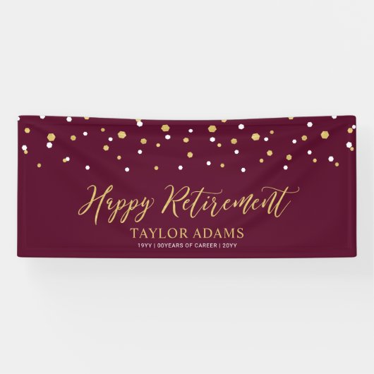 Gold & Burgund Confetti | Happy Retirement Party Banner (Horizontal)