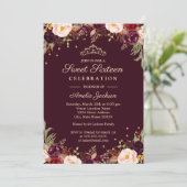 Gold Burgund Elegante 16 . Geburtstag Einladung (Stehend Vorderseite)