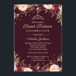 Gold Burgund Elegantes Floral 16 . Geburtstag Einladung<br><div class="desc">hübscher florale 16 . Geburtstag Einladungen im Little Bayleigh Store!</div>