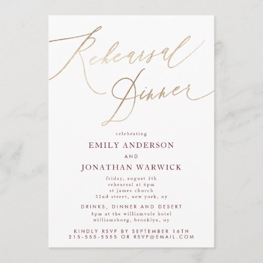 Gold & Burgund Fall Calligrafy Wedding Probe Einladung (Vorderseite)