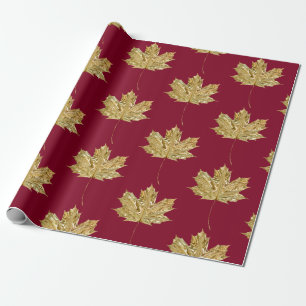 Gold Burgund MAPLE LEAF Geburtstagsfeier Geschenkpapier