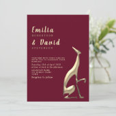 Gold & Burgund Moderne Hochzeitsfeier Einladung (Stehend Vorderseite)