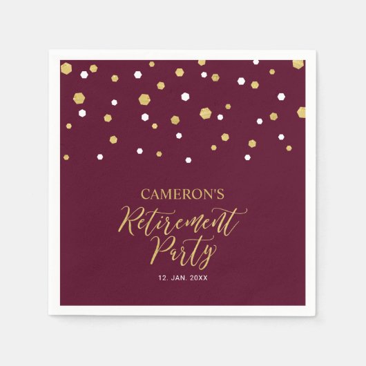 Gold & Burgund Red Chic Confetti Rentierung Serviette (Vorderseite)