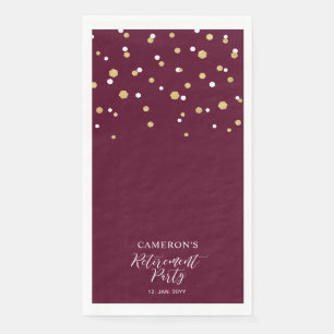 Gold & Burgund Red Confetti Retirement Party Serviette