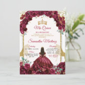 Gold Burgund Rote Flora Prinzessin Quinceañera Einladung (Stehend Vorderseite)