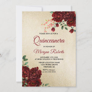 Gold Burgund Rote Rose Floral Quinceanera Einladun Einladung