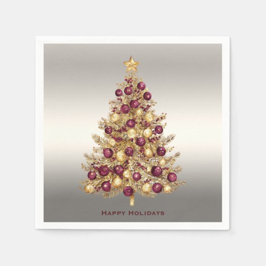 Gold Burgund Weihnachtsbaum Holiday Napkin Serviette (Vorderseite)
