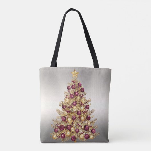 Gold Burgund Weihnachtsbaum Holiday Tote Bag Tasche (Rückseite)